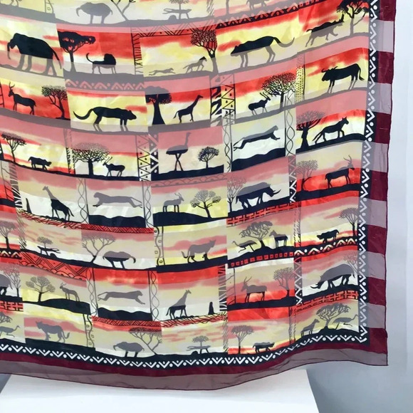 VTG Serengeti Safari Scarf Satin African Animals Sunset Afrocentric Large Square - Picture 8 of 14